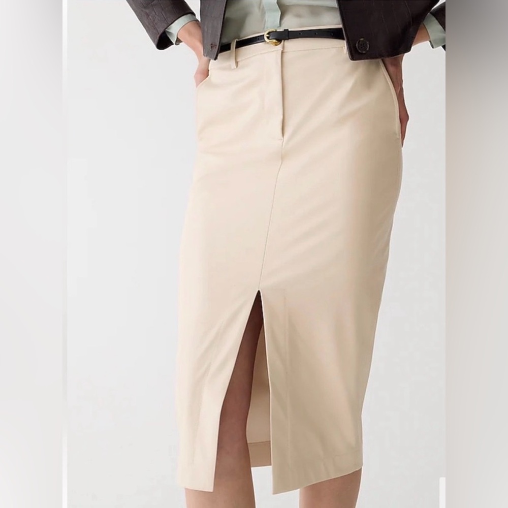 JCrew Faux Leather Ivory Pencil Skirt